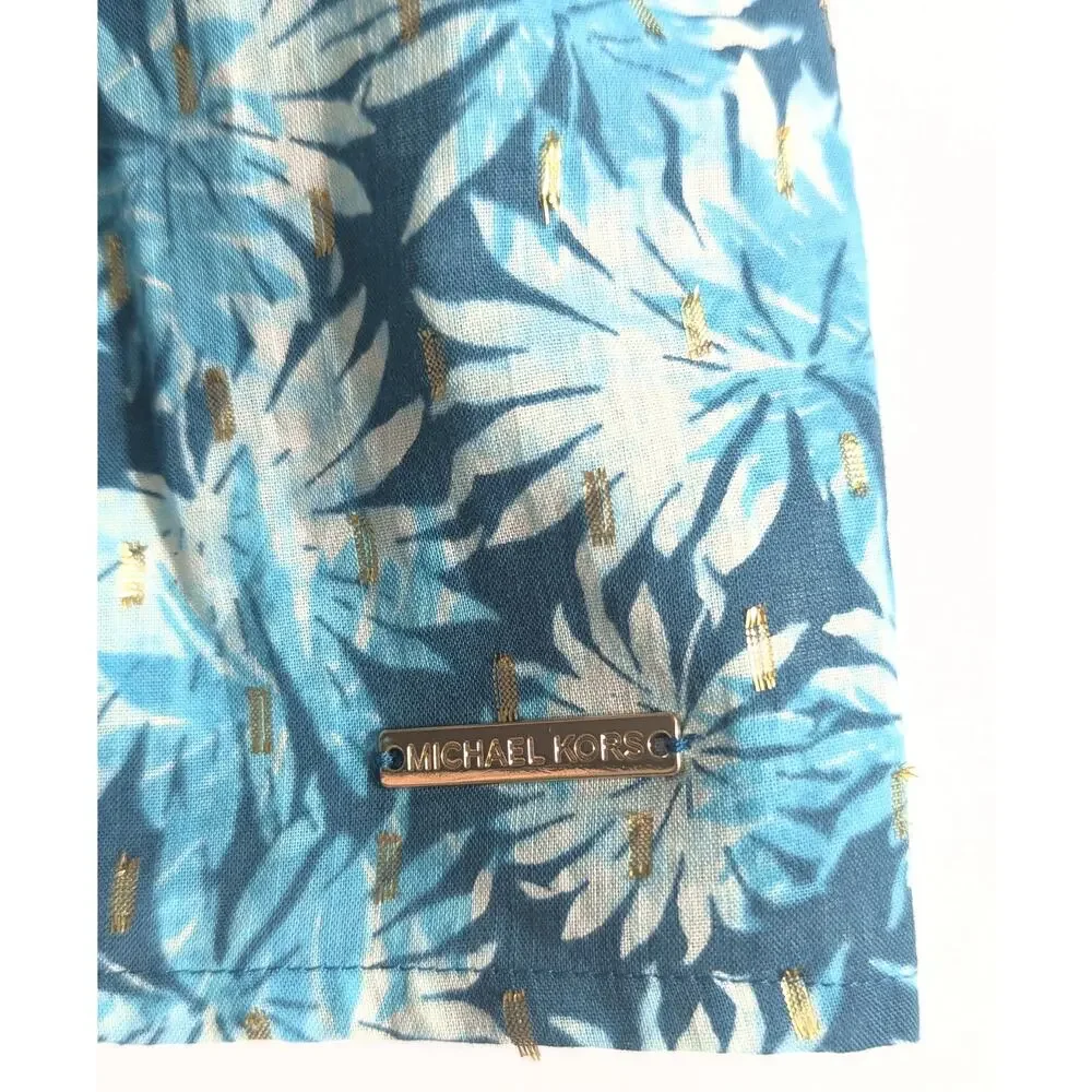 Michael Kors Off Shoulder Metallic Teal Floral Blouse | Women's S